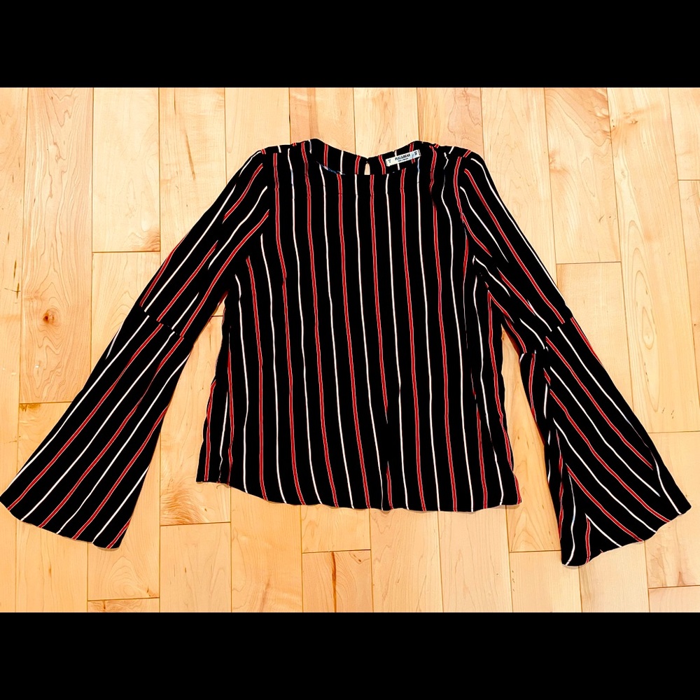 Pull & Bear Black and Red striped Flowy Top